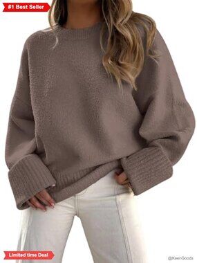 Oversized Warm Cozy Knit Sweater Pullover Fuzzy Crew Neck